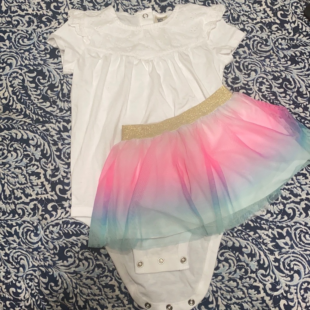 SOLD.  Bundle Carter's lace onesie, Size 24 M and Baby B'Gosh skirt size 9 M